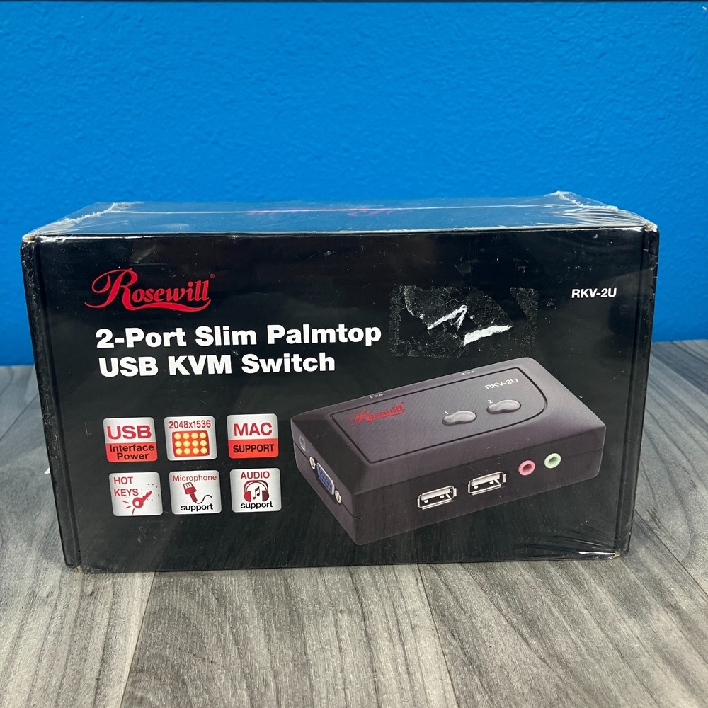 Rosewill USB KVM Switch 2 Port Slim Palmtop RKV-2U New‎ Sealed